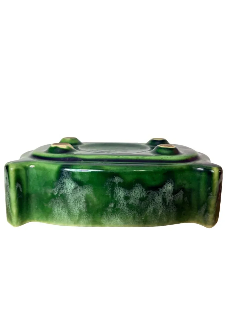 Vintage USA Green Glazed Ceramic Planter Scalloped Pottery Rectangular UPCO 295